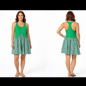 ANTHROPOLOGIE Daily Practice Green & White Striped Sleeveless Dress SZ L NWT